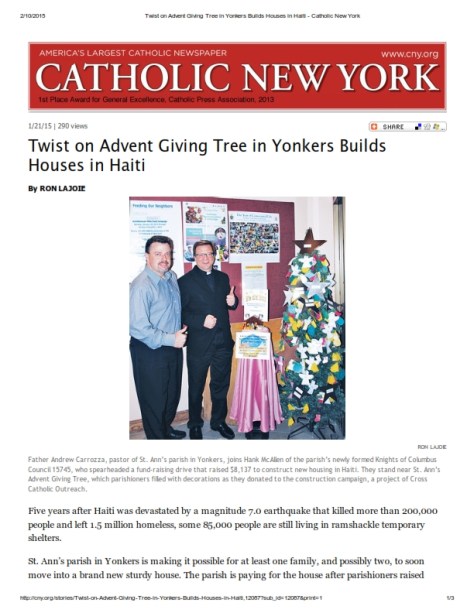 Twist on Advent Giving Tree in Yonkers Builds Houses in Haiti - Catholic New York_001